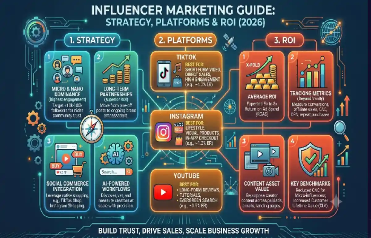 Influencer Marketing Guide: Strategy, Platforms & ROI (2026) Influencer Marketing Guide: Strategy, Platforms & ROI (2026)